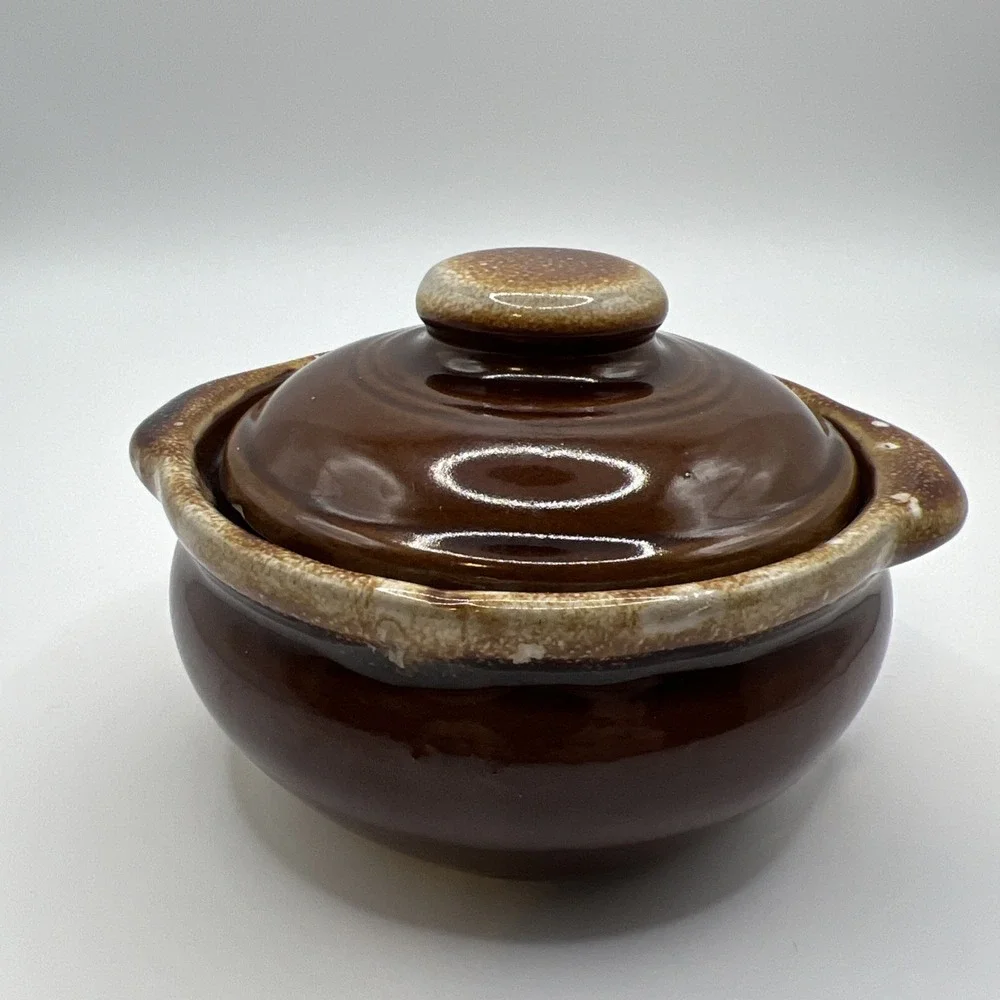 Monmouth Western Stoneware USA Brown Drip Glazed‎ Bean Pot Bowl with Lid